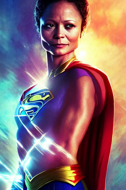 Image similar to majestic and regal portrait of thandie newton female supergirl, dc universe, perfect face, beautiful, intricate, epic, elegant, fantasy, highly detailed, digital painting, hard focus, beautiful volumetric lighting, epic light, ultra detailed, by leesha hannigan, ross tran, thierry doizon, kai carpenter, ignacio fernandez rios