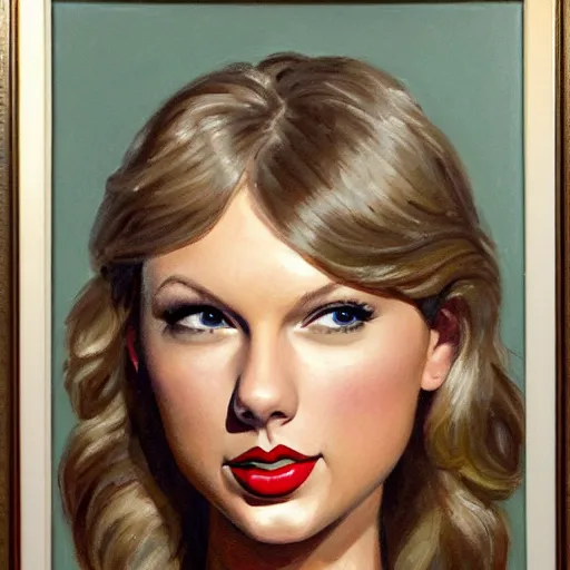 Image similar to Taylor Swift portrait painted by Normand Rockwell