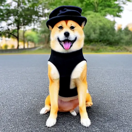 Image similar to photo of a Shiba Inu dog wearing a beret and black turtleneck