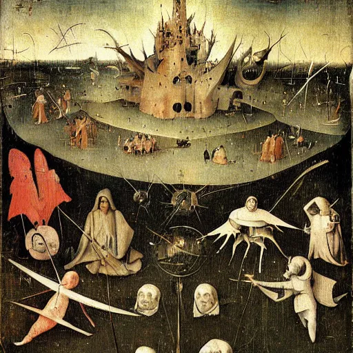 Prompt: angels and death by hieronymus bosch