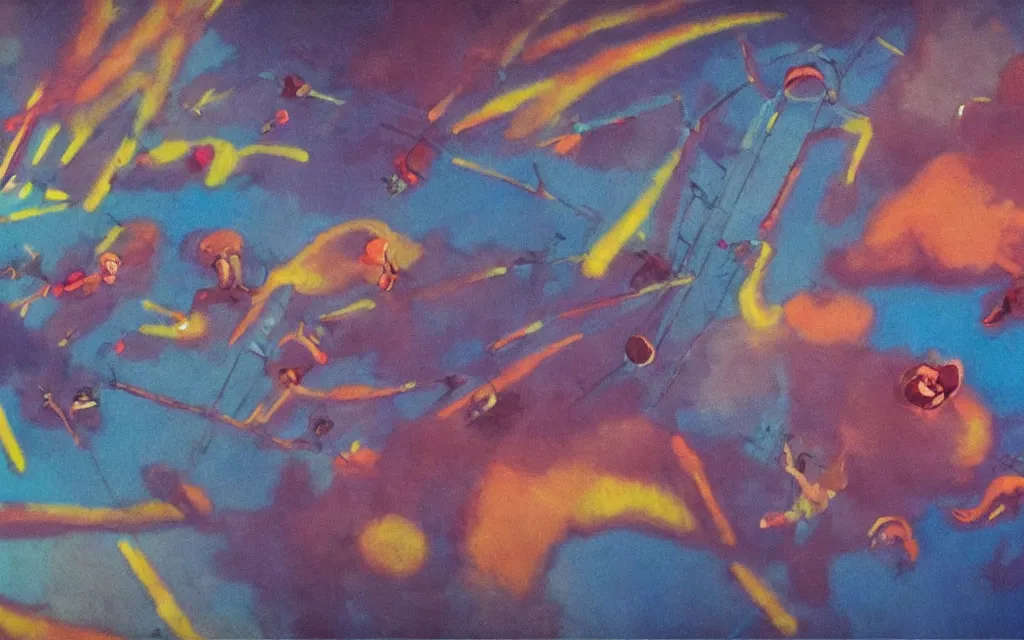 Image similar to surreal movie still from the triplets of belleville, award winning oil painting, chromatic iridescence