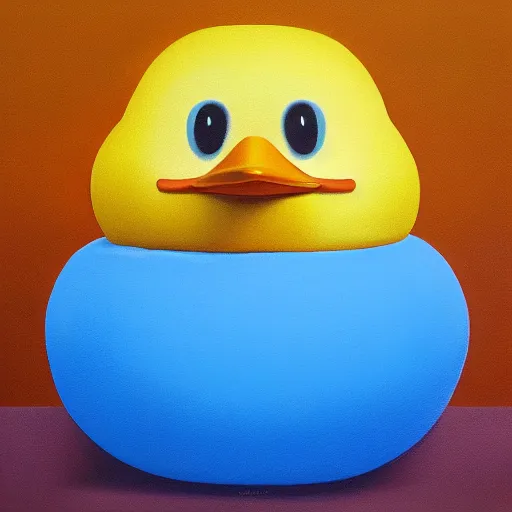 Prompt: portrait of a yellow rubber duck, by beeple,, oil on canvas.