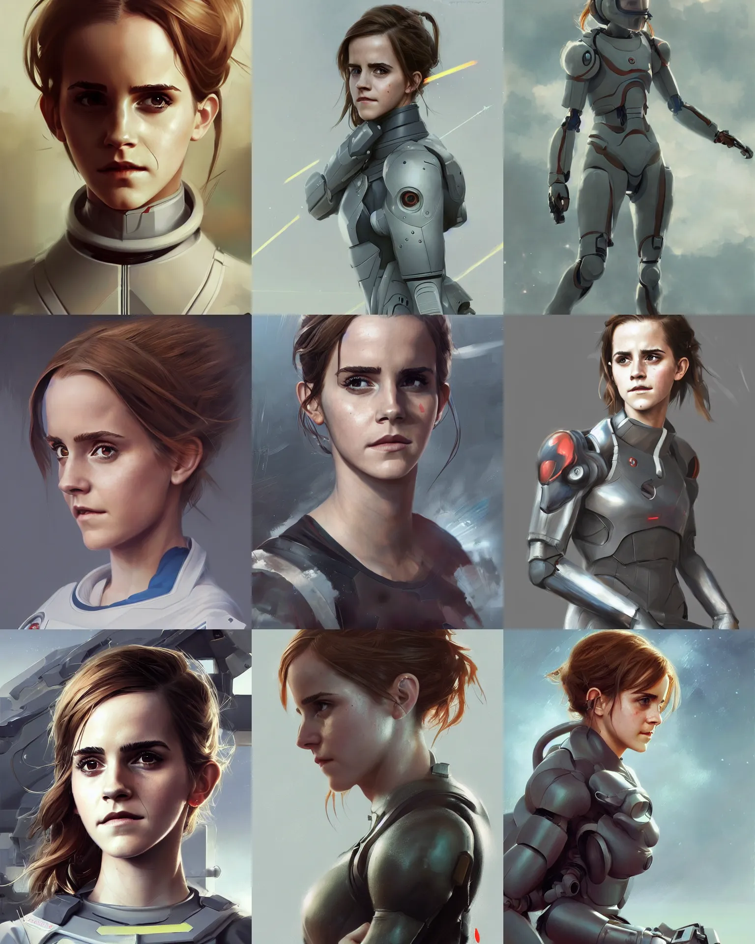 Image similar to hyper realistic painting of emma watson in an eva plugsuit, hyper detailed face, anime, concept art, 4 k, by greg rutkowski, trending on artstation