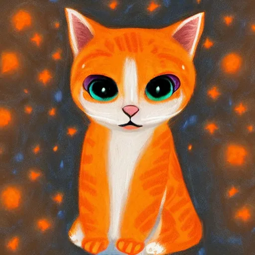 Prompt: A fuzzy orange cat sitting on planet earth, space with stars in the background, trending on artstation
