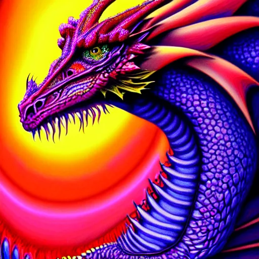 Image similar to an extremely psychedelic portrait of a dragon, surreal, lsd, face, detailed, intricate, elegant, lithe, highly detailed, digital painting, artstation, concept art, smooth, sharp focus, illustration