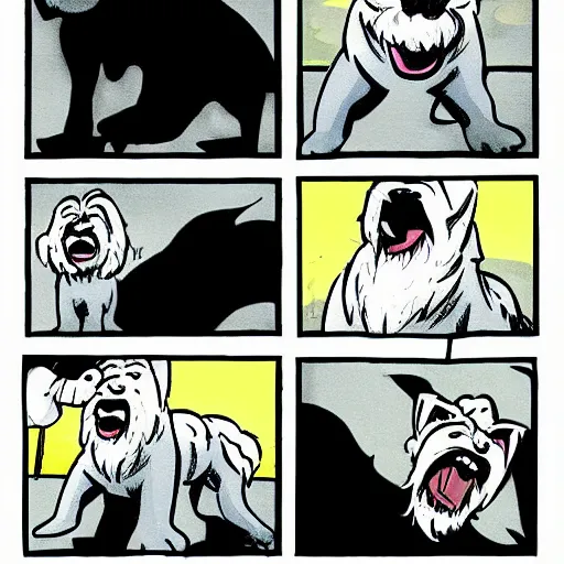 Prompt: giant westie rampaging through Seattle comic book style