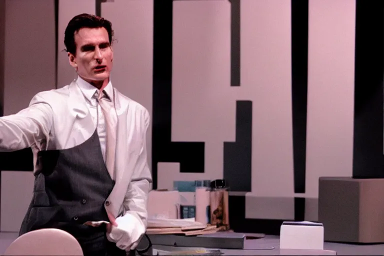 Image similar to patrick bateman giving a ted talk