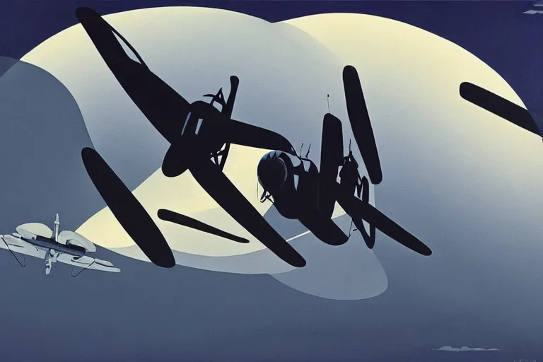 Image similar to an eyvind earle and theodor severin kittelsen collaborative painting of a scene from top gun