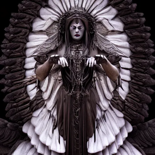 Prompt: cinestill 5 0 d candid photographic portrait, goddess of death, by anne stokes, photorealism, 8 k, rendered in blender, cgi, hyperdetailed