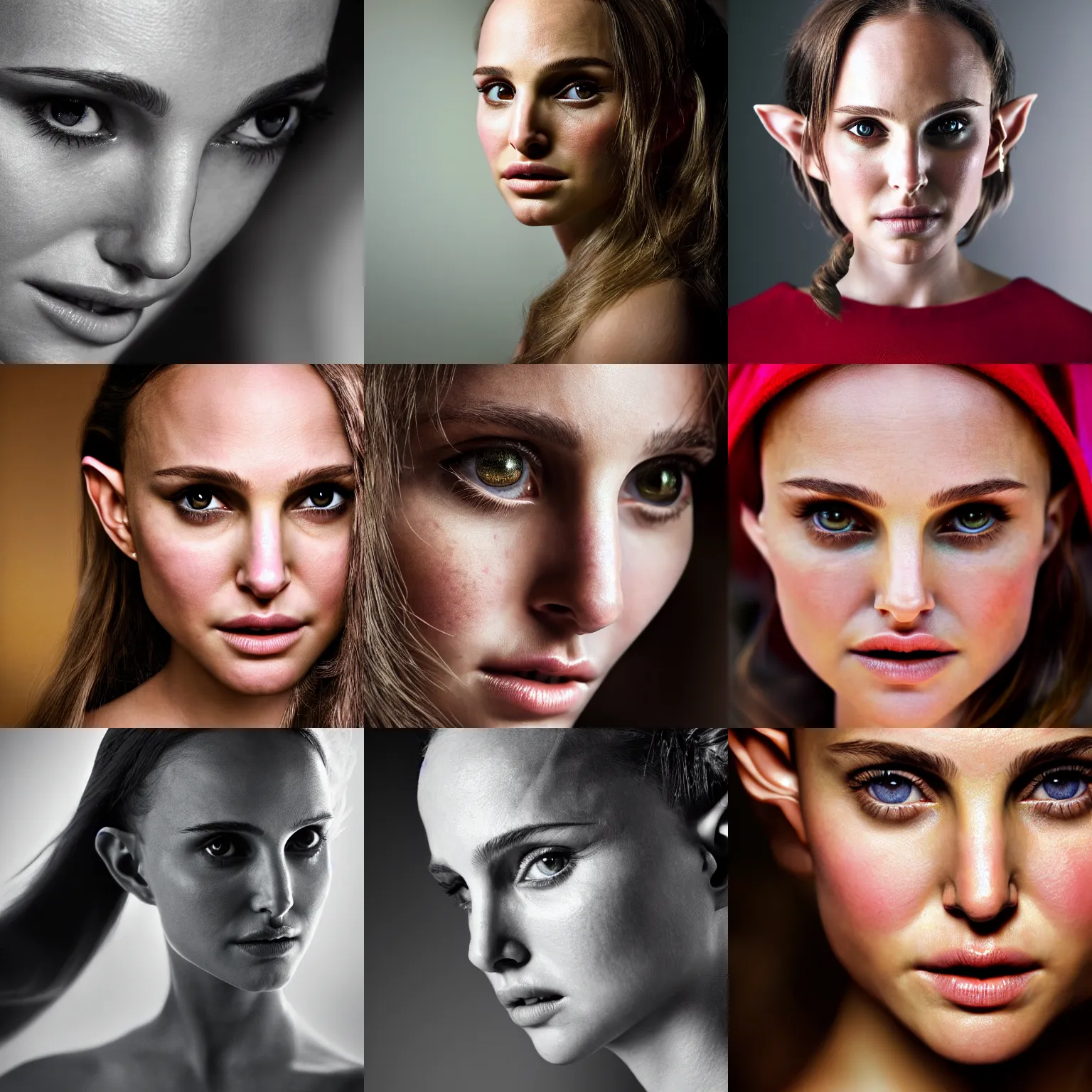 Prompt: stunning beautiful portrait photography of elf girl (Natalie Portman) from national geographic award winning, dramatic lighting, taken with canon 5d mk4, sigma art lens, medium close up shot