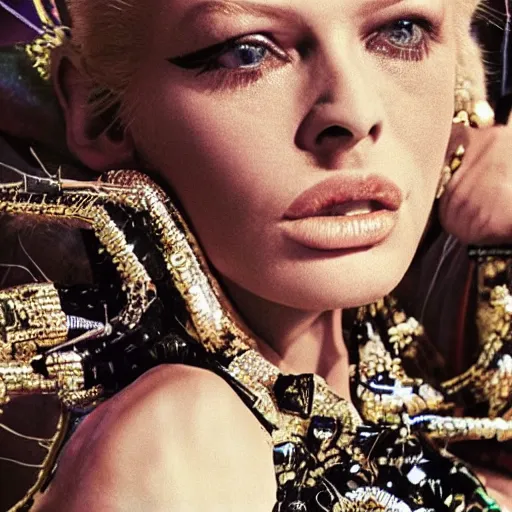 Image similar to close up of birgit bardot as avant - garde fashion model in year 3 0 0 0, official versace editorial, highly detailed