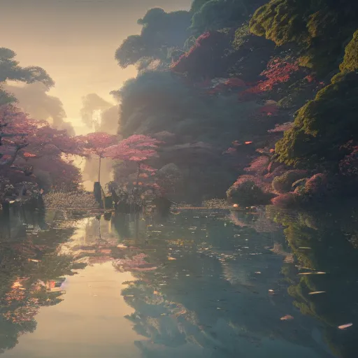 Image similar to japan, 8 k uhd, unreal engine, reflected chrome, octane render in the artstyle of greg rutkowski klimt and nixeu and ian sprigger and wlop and krenz cushart