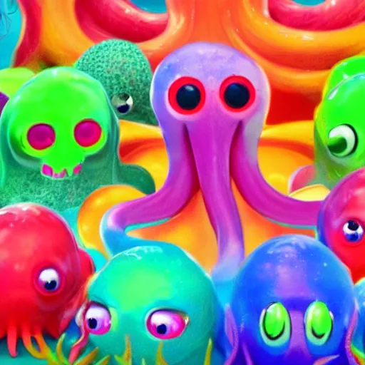 Image similar to cute cthullu render, underwater, bright colors, masterpiece