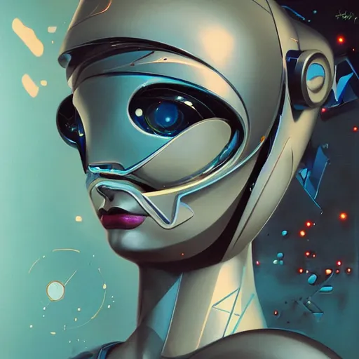 Image similar to scifi futurism automaton minimalism chrome by peter mohrbacher art Hajime Sorayama airbrush hyperrealism model abstract shatter fragments cubism futurism pastel blue soft flat minimal minimalism portrait face jackson pollock ukiyo-e lithograph mark ruthko swirl escape noise shimmer glow paint