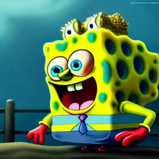 prompthunt: incredibly sad spongebob, 3 d render, melancholic