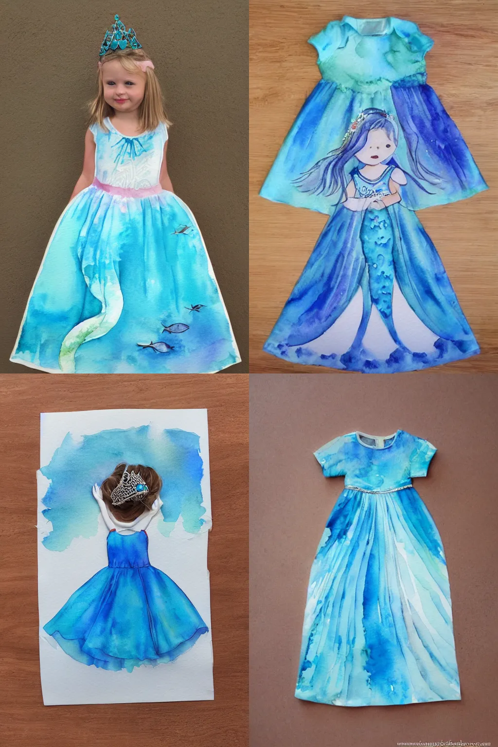 Prompt: ocean themed princess dress, watercolor