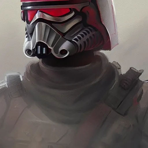 Image similar to star wars concept art by greg rutkowski, soldier wearing the gray and red colored galactic federation tactical gear, highly detailed portrait, digital painting, artstation, concept art, smooth, sharp foccus ilustration, artstation hq