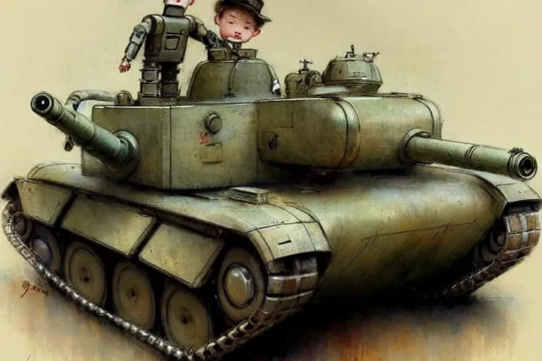 Image similar to (((((1950s boy and his pet robot toy retro army tank . muted colors.))))) by Jean-Baptiste Monge !!!!!!!!!!!!!!!!!!!!!!!!!!!