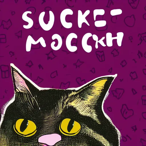 Image similar to sticker of a pink square-bodied cat with thick sharpee eyebrows and a grumpy expression on its face sitting inside a rocket ship