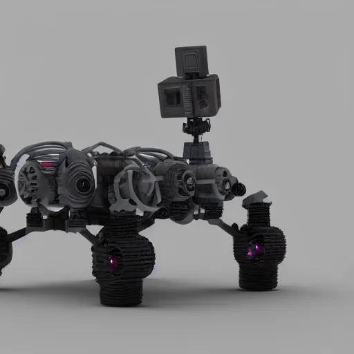 Image similar to small cyberpunk robot rover, 3 d render, post - processing, award winning, detaailed, 8 k