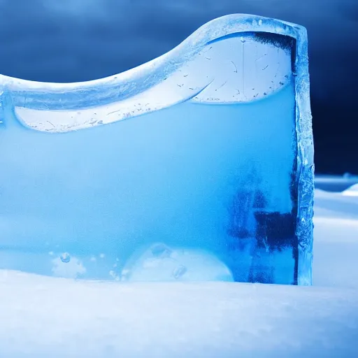 Image similar to large cloudy ice block with blue person inside on snow in game of thrones, 4 k, epic, cinematic, focus, movie still, fantasy, extreme detail, atmospheric, dark colour, sharp focus