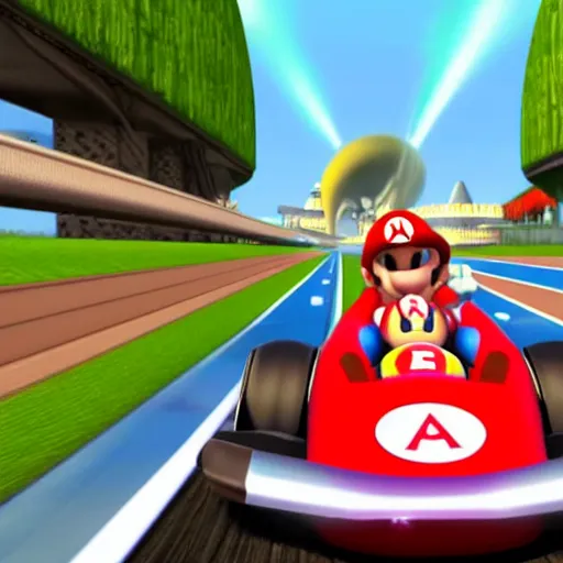 Prompt: Elon Musk in Mario Kart, game screenshot