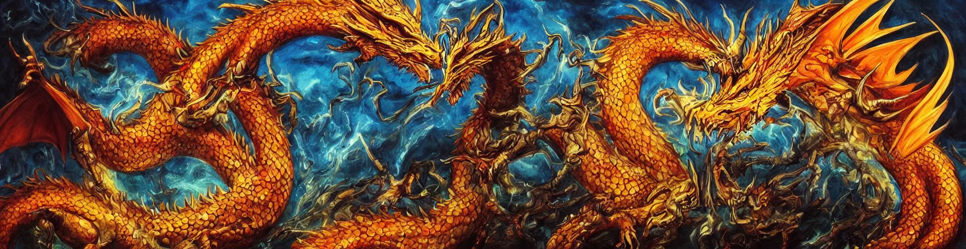 Image similar to the most beautiful dragon dramatic painting