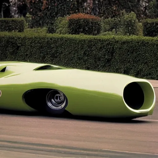 Prompt: 1 9 6 0 s rocket car concept, retrofuturism, le mans,