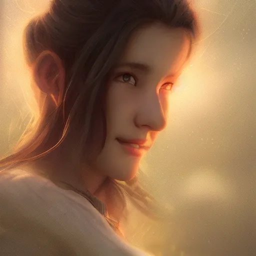 Image similar to beautiful aerith gainsborough, face centered portrait, confident, fog, rain, volumetric lighting, beautiful, golden hour, sharp focus, ultra detailed, cgsociety by leesha hannigan, ross tran, thierry doizon, kai carpenter, ignacio fernandez rios