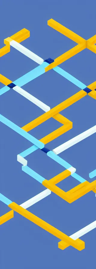 Image similar to concept art of a cross - chain bridge for blockchain transactions in the form of a cube with shades and with minimalistic colors, isometric disposition