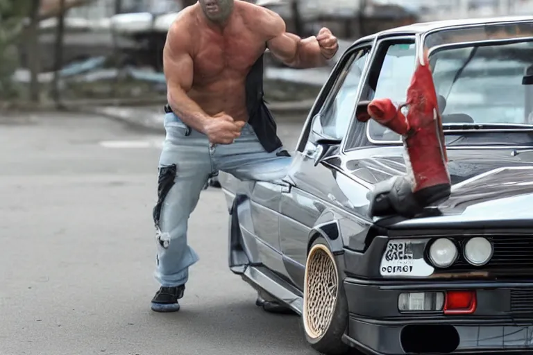 Image similar to Angry Jason Statham picks up BMW e30