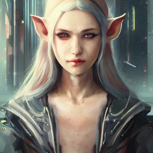 Image similar to portrait of an elf in a cyberpunk style, digital art, artstation cgsociety masterpiece