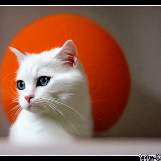 Prompt: an [ [ [ [ orange ] ] ] ] white black kitty front view