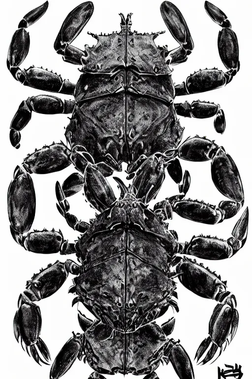 Image similar to armoured warrior humanoid crab monster, symmetrical, highly detailed, digital art, crab themed armour, sharp focus, trending on art station, kentaro miura manga art style