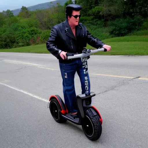 Image similar to elvis riding a segway