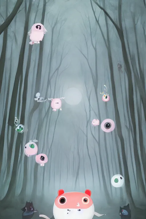 Image similar to A cute little monster in a misty forest art style by Mariko Mori, 4k, 8k
