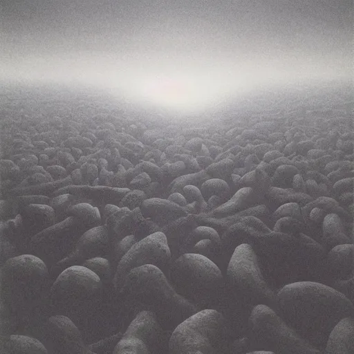 Image similar to Beautiful Liminal Grainy foggy disposable-camera Photograph of a infinite infinite infinite Town with many potatoes potatoes potatoes potatoes on the floor zdzisław Beksiński