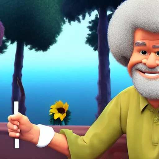 Prompt: bob ross as a pixar character