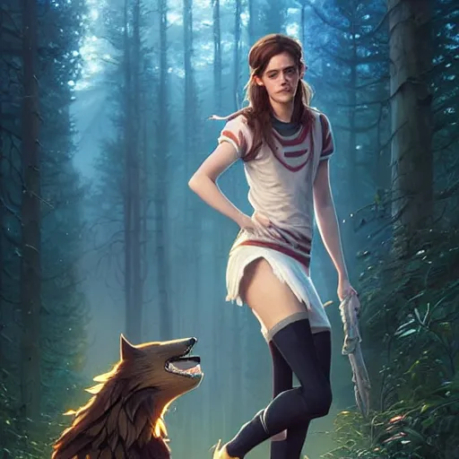 Prompt: unreal engine render of emma watson in a minnesota timberwolves uniform, fantasy art by greg rutkowski, loish, rhads, ferdinand knab, makoto shinkai and lois van baarle, ilya kuvshinov, rossdraws, tom bagshaw, global illumination, radiant light, detailed and intricate environment