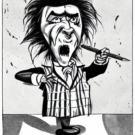 Image similar to a Pop Wonder scary horror themed goofy-hilarious-character Beethoven, dime-store-comic drawn with charcoal and pen and ink, half-tone-line-stacking