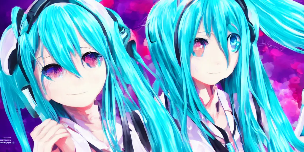 Prompt: hatsune miku , digital art, art station, tredning on art station, anime, colorful art