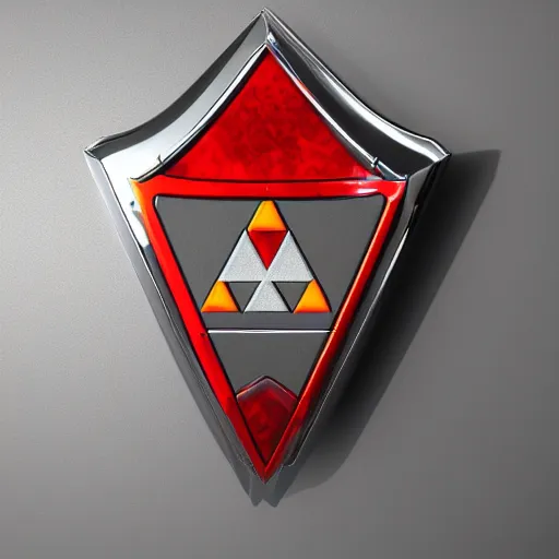 Prompt: hyrule shield in a chrome futuristic style, neon accents, highly detailed 8k photo,