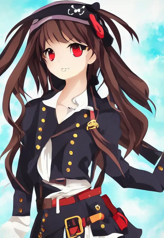 Image similar to wide angle portrait of a female pirate, a cute uniform, somewhat of an anime in noir style, trending artwork, made with anime painter studio, by noir and an anime artist, collaboration