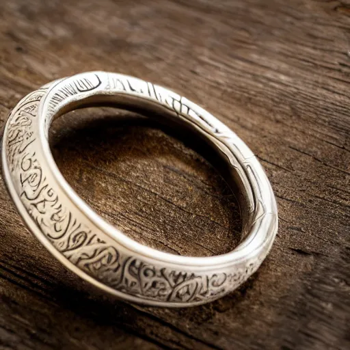 Image similar to closeup shot of replica lotr one ring, ( eos 5 ds r, iso 1 0 0, f / 8, 1 / 1 2 5, 8 4 mm, postprocessed, crisp face, facial features )