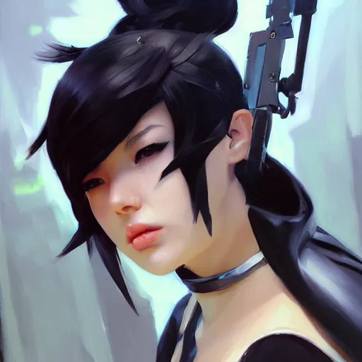 Image similar to greg manchess portrait painting of yorha no. 2 type b as overwatch character, medium shot, asymmetrical, profile picture, organic painting, sunny day, matte painting, bold shapes, hard edges, street art, trending on artstation, by huang guangjian and gil elvgren and sachin teng