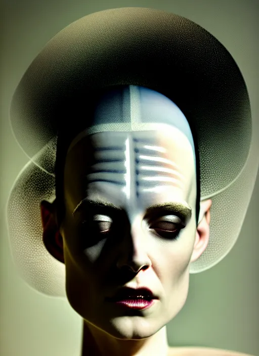 Prompt: smooth healthy skin, glowing complexion, high key lighting, portrait of kristen mcmenamy as a beautiful gentle futuristic bride of frankenstein, kintsugi, modern fine art, fractal, intricate, elegant, highly detailed, digital photography, subsurface scattering, by jheronimus bosch and greg rutkowski