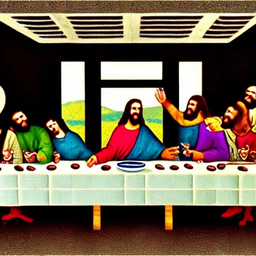 Image similar to the last supper with undeads instead of humans