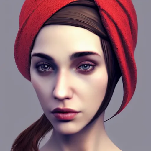 Image similar to a woman wearing a head piece and a scarf, concept art by abdullah gerguri, cgsociety contest winner, serial art, daz 3 d, artstation hd, physically based rendering