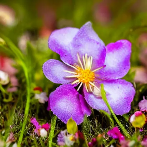 Prompt: perfume bottle in an enchanted flower patch, softly - lit, highly detailed, realistic, up close shot, f 2 0