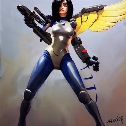 Image similar to greg manchess portrait painting of battle angel alita as overwatch character, totally whack, medium shot, asymmetrical, profile picture, organic painting, sunny day, matte painting, bold shapes, hard edges, street art, trending on artstation, by huang guangjian and gil elvgren and sachin teng